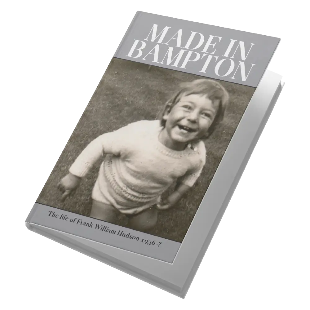 Book "Made In Bampton", by Frank William Hudson, showing a young boy on the cover in black and white